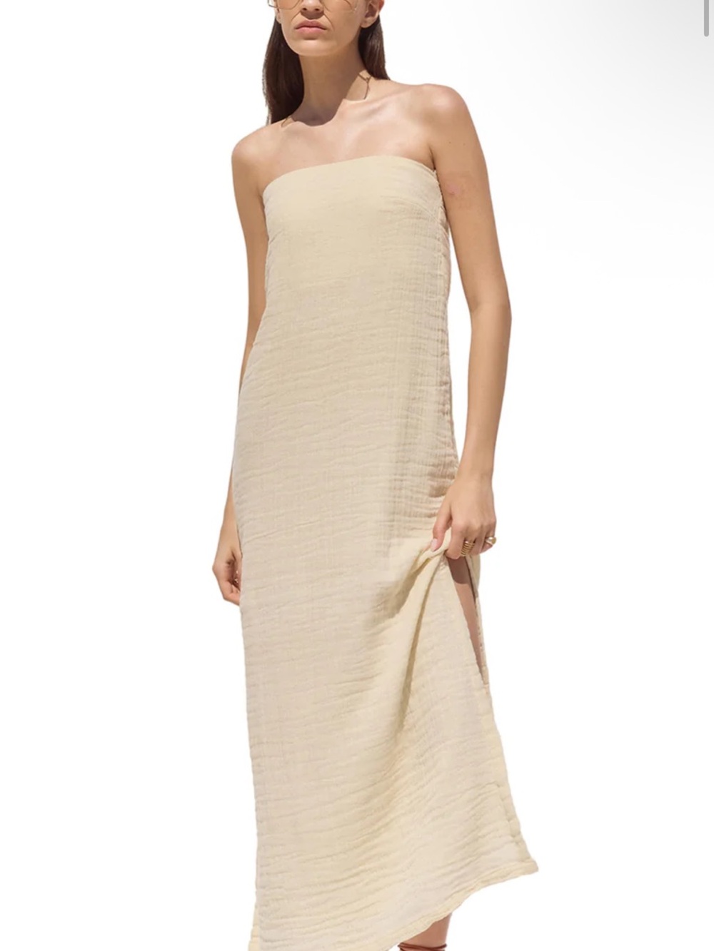 Gottex Strapless Cream Maxi Dress with Side Slit